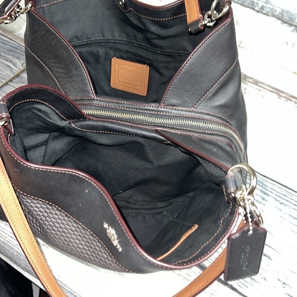 Coach Black & Brown Shoulder Handbag Features textured design & dual-tone straps - Picture 9 of 15